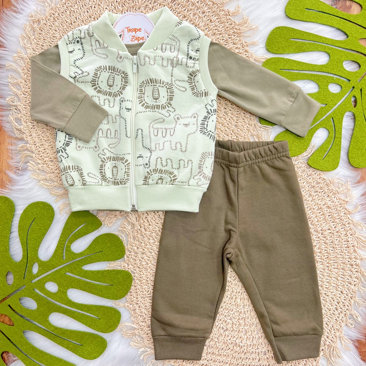 Conj. Colete, Blusa Manga Longa Tiger e Calça de Moletom - Verde e Verde Musgo